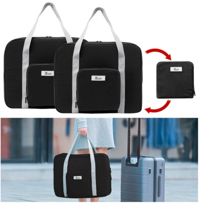 Xcase 2er Set Faltbare Handgepäck-Tasche für Flugreisen, 23 Liter, schwarz