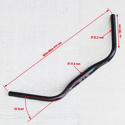 Humpert Ergotec Stuttgarter PG Lenker Alu Ø 31,8 mm 610 mm schwarz 52 Grad