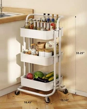 3-tier mesh utility cart,rolling metal organizer with handle and lockable wheels