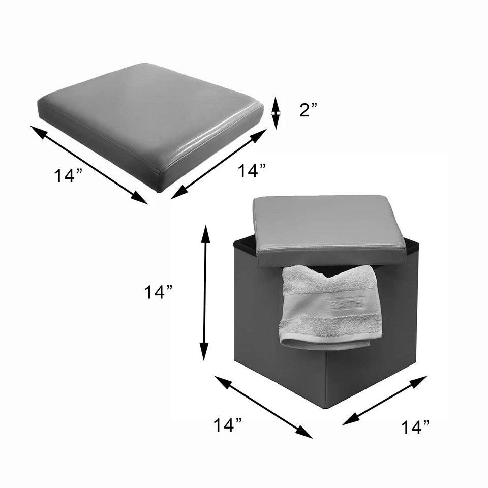 2 in 1 Foldable Pouffe and Storage Box - LEATHER look Cube Faux Leather Folding - Image 2 of 3