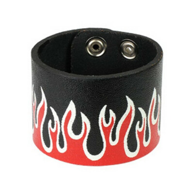 #ad Bracelet Strength Man Leather Zip To Pressure Pattern Flame Fire Biker SL0099 C $43.96