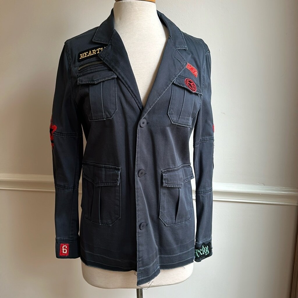 Elan Anarchy Patches Distressed Jacket Women's Button Up Military