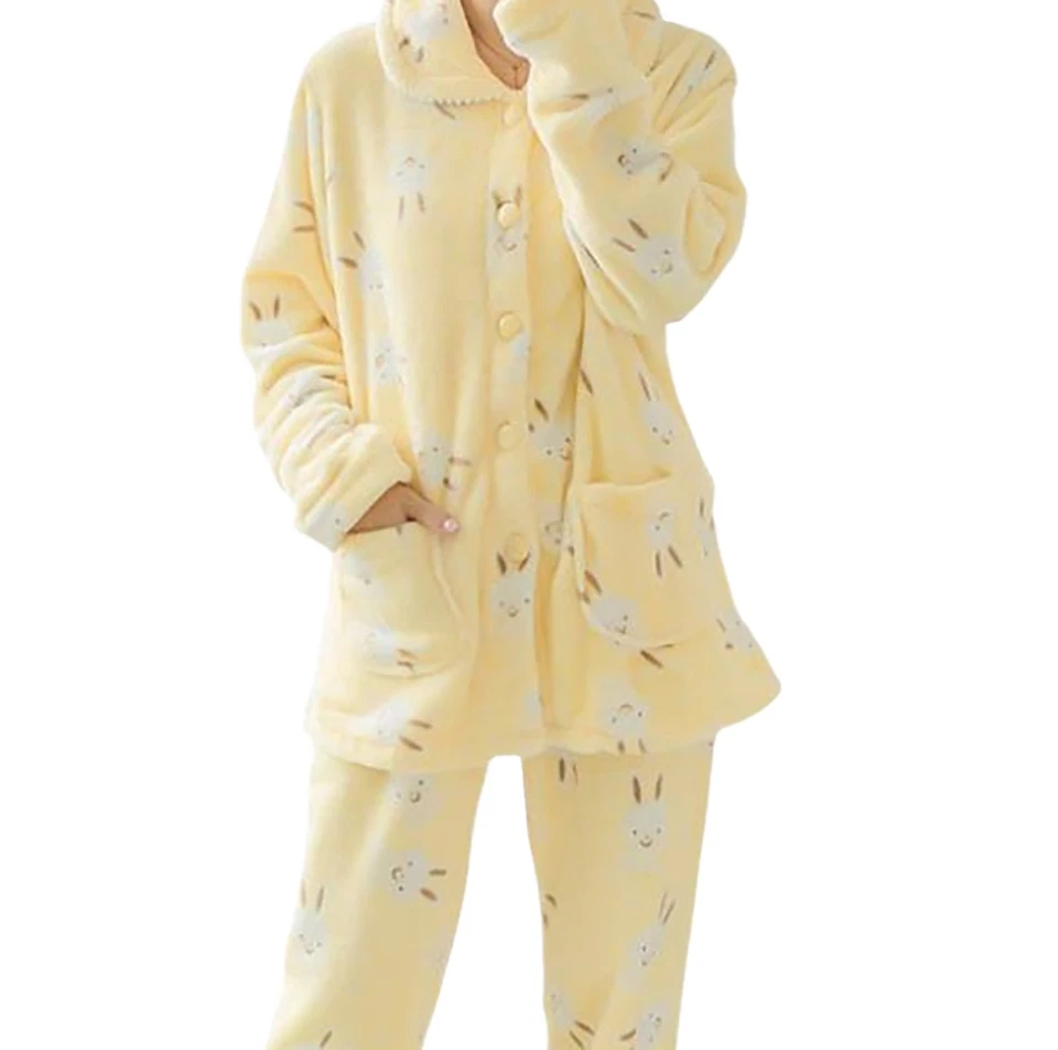 Damen Winter Schlafanzug Set, Flauschig Warm Kuschelig Weich Pyjama Fleece - Bild 4 von 4