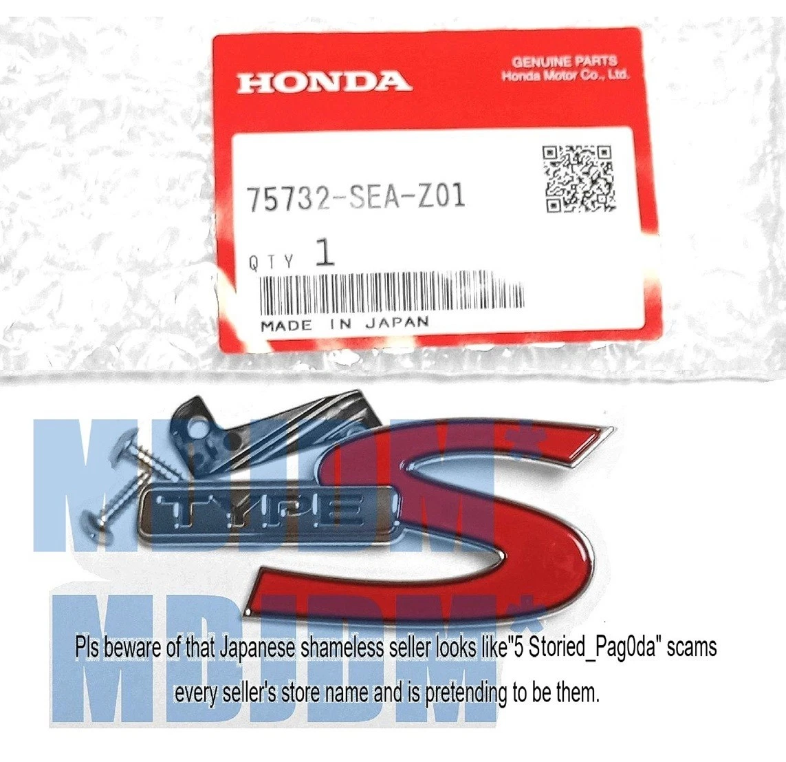 Genuine Front Type S Badge 75732-SEA-Z01. 2 Oem Screws ACCORD TSX CL7 CL9  HONDA - Picture 1 of 4