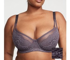 Victoria s Secret DREAM ANGELS WICKED Unlined Balconette Bra Gray Lace 34DD NWT