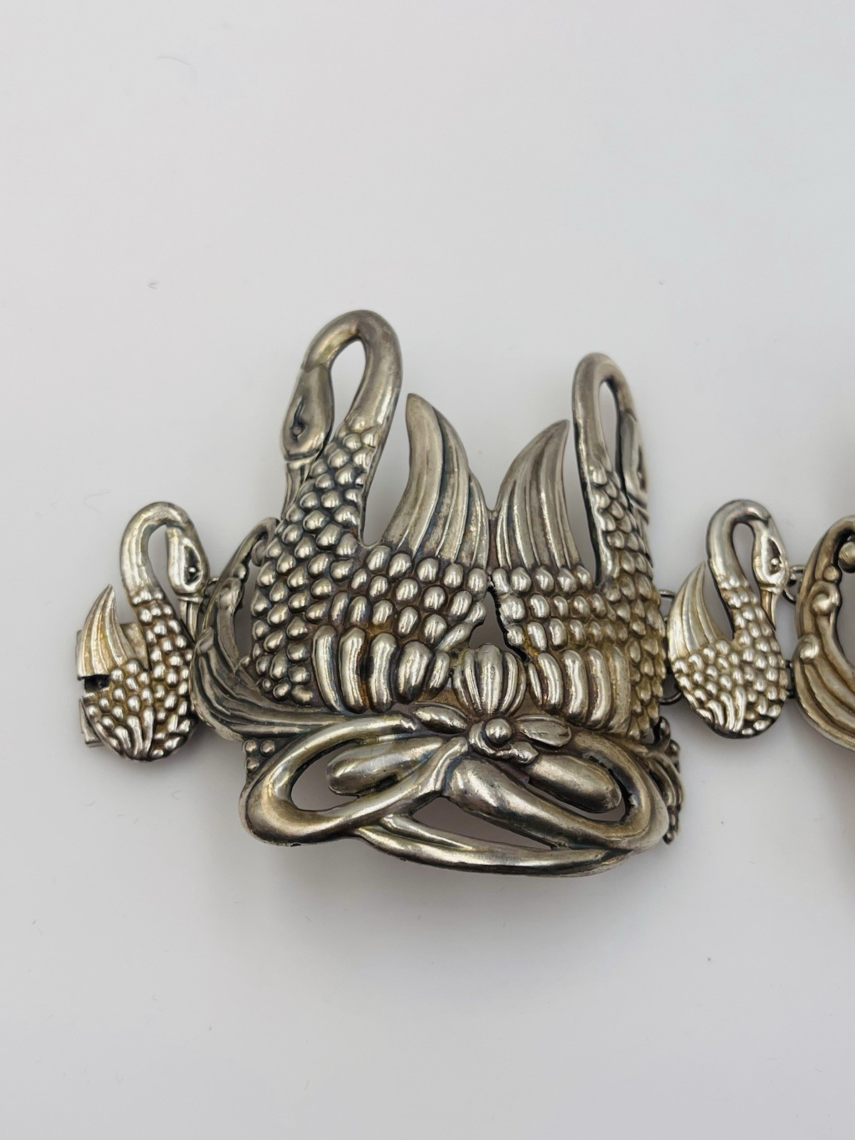 Los Castillo Vintage Mexican Sterling Silver Large Wide Swans Bangle Bracelet