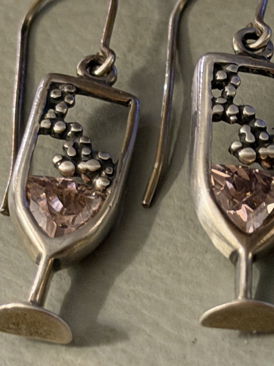Dakota Shube Sterling 925 Silver Wine Glass Pink Crystal Dangle Earrings - #423 View 2