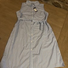 Tommy Hilfiger Blue White Striped Sleeveless Belted Shirt Dress Cotton 8 NWT