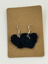 Handmade Black Crochet Heart Dangle Earrings Lightweight Jewelry