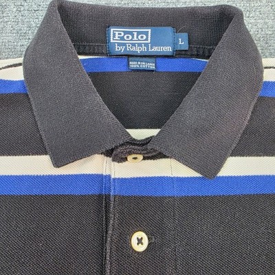 Polo Ralph Lauren Men's Large Striped Polo Shirt Cotton Black Blue White