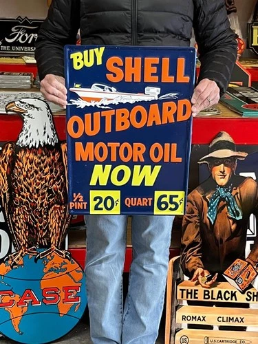 Antique Vintage Style Metal Sign Shell Outboard Motor Oil Made in USA