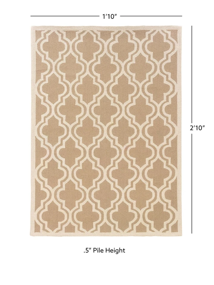Linon Silhouette Quatrefoil Hand Hooked Wool 1'10"x2'10" Rug in Beige - Image 4 of 4