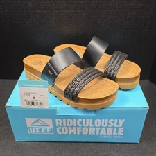 Reef Cushion Vista Hi Platform Fashion Sandal, Black Braid, Women's U.S. Size 8