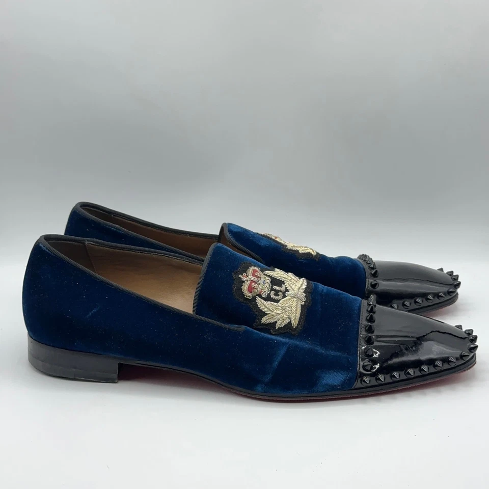 CHRISTIAN LOUBOUTIN Captain Loubi Velvet Crest Loafer Patent Spikes Sz 43.5 - Image 2 of 4