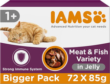 IAMS Adult Wet Cat Food Land & Sea in Jelly 72 x 85g 1 count (Pack of 72)  6.05 per kilo