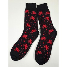 Cupid Crew Socks Unisex One Size 2 Pair Black Red Valentine Heart Novelty NEW