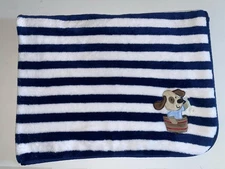 CUDDLE TIME BLUE WHITE STRIPE DOG PUPPY BONE BABY BLANKET D3