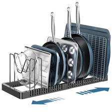 PanPanPal Pots & Pans Organizer - Expandable Under Cabinet Rack, 10 Adj. Compart