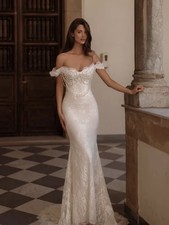 Mermaid Wedding Dress Off Shoulder Pearl Bridal Dress with Detachable Train