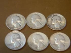 Lot of 6 Washington Silver Quarters-90% Silver - Circulated  1 oz -$1.50 FV (L3)
