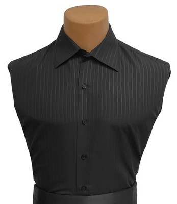 Men s Black Striped Bello Uomo Dress Shirt with Laydown Collar Size M 32/33