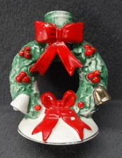 Lipper & Mann Japan Candle Holder VTG Christmas Wreath Bow Bell Ceramic MCM
