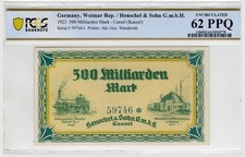 1923 Germany Henschel & Sohn G. m. b. H 500 Milliarden Mark - Cassel PCGS 62PPQ