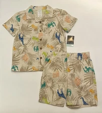 Toddler Boy 5T Shorts Button Down Shirt 2 PC Set Cute Animal Outfit New