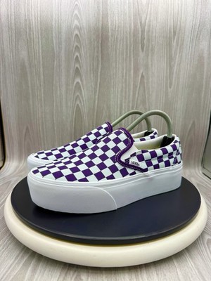 Vans Classic Slip On Stackform Womens 7 Purple Gray Checkerboard Platform Shoes