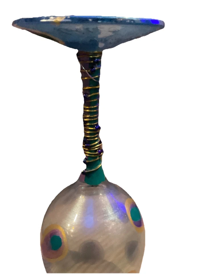 Copa de vino de pavo real pintada a mano LOLITA Ostentatious 16 OZ celebrando r Foto 4 de 4