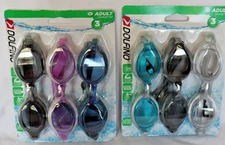 3 pack Dolfino Goggles for 12+ w/ UV Protection, latex free *Choose your colors*
