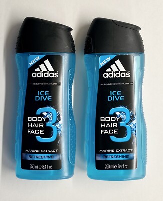 Adidas Ice Dive Marine Extract Body, Hair, Face Shower Gel 2(8.4 fl oz each) New