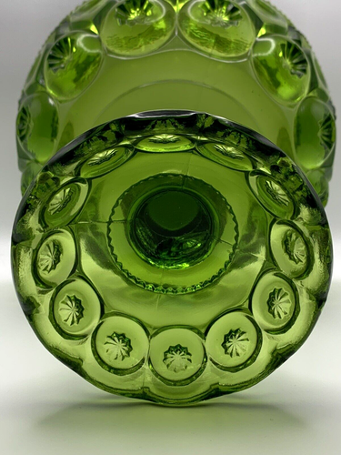 LE Smith Glass Moon and Stars Footed Pedestal Bowl Compote Green - Picture 6 of 11