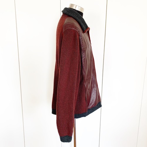 Torras Burgundy Leather And Wool Knitted Bomber Jacket Sz 54 - Picture 5 of 8