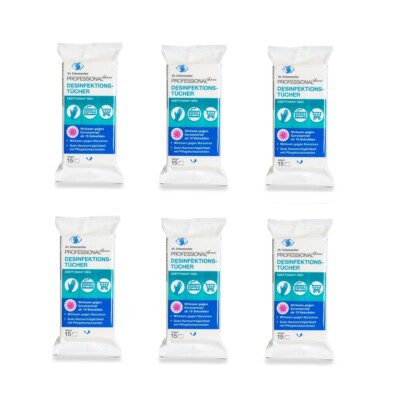 PROFESSIONAL@home Hände-Desinfektionstücher Aseptoman med, 6x15 Stk Vorteilspack