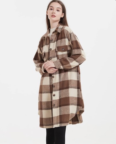 Izuria Womens Casual Plaid Shacket Casual Flannel Shirt Jacket Loose Lapel Sz M - Picture 7 of 10