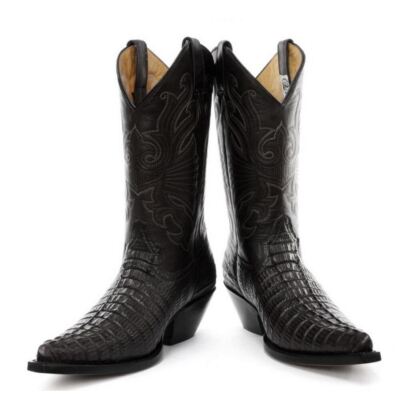Mens Hi Cowboy Boots Pointed Black Brown Grinders Leather Crocodile Western