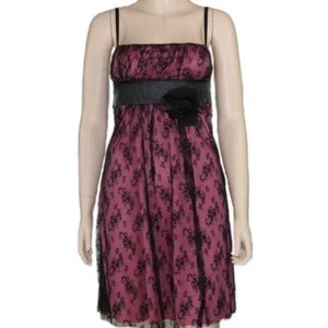 Trac Square Neck Sleeveless Dress Black Lace Mauve front rose