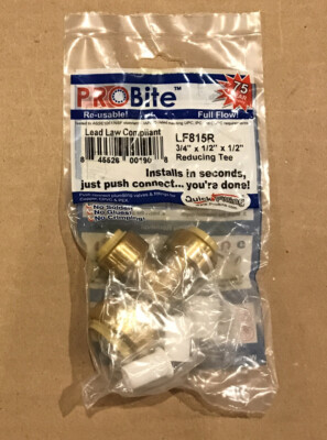 Probite Quick Fitting Brass Push Connect Tee 3/4'' x 1/2'' x 1/2'' Inch - LF815R 