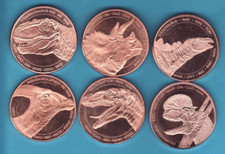 LOST WORLD  "Dinosaur" COLLECTION  6 Coin Set  1 oz .999  COPPER ROUNDS