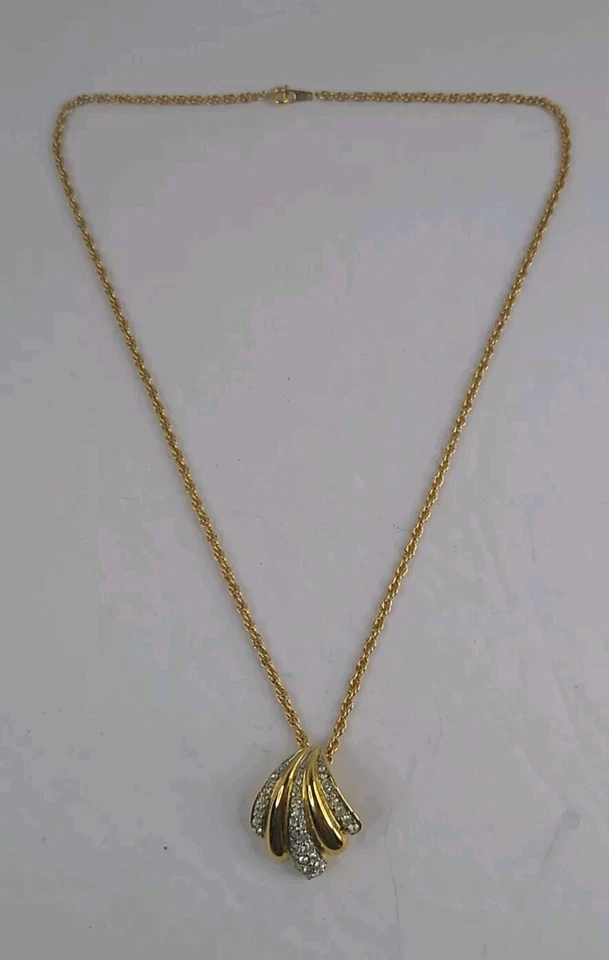 Vintage Joan Rivers Gold-Tone Pave Shell Scallop Pendant Rhinestones Necklace - Image 4 of 4