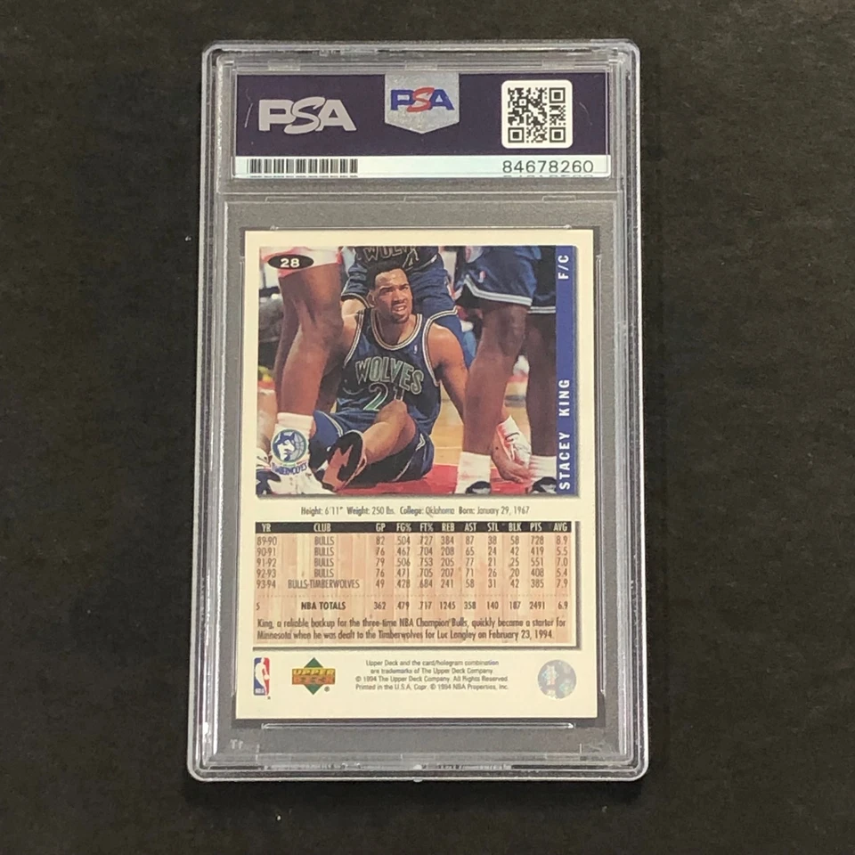 1994-95 Upper Deck Collector's Choice #28 Stacey King Signed Card AUTO PSA Slabb - Image 2 of 2