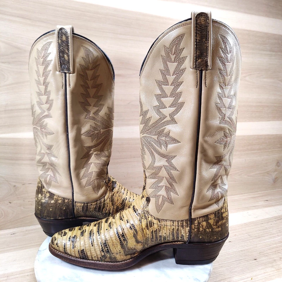 Botas Vaqueras Iguana Exóticas Dan Post De Colección Hombres 9 Beige Amarillo Lagarto Occidental Foto 4 de 4