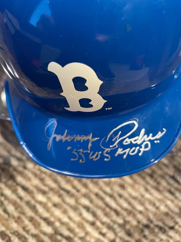 JSA COA JOHNNY PODRES SIGNED AUTOGRAPHED MINI HELMET DODGERS WS MVP INSCRIPTION - Image 2 of 4