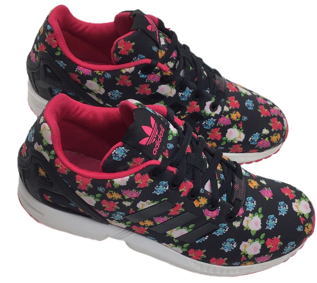Adidas Torsion Big Girls Sz 6.5 ZX Flux Sneakers Floral Black w