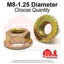 M8-1.25 Class 8 Serrated Hex Flange Nuts Zinc Yellow Coarse Thread (Pick Qty)