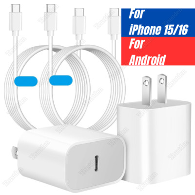 20W Fast Charger Block USB-C Cable Type C Cord For iPhone 15 16 iPad Pro Samsung