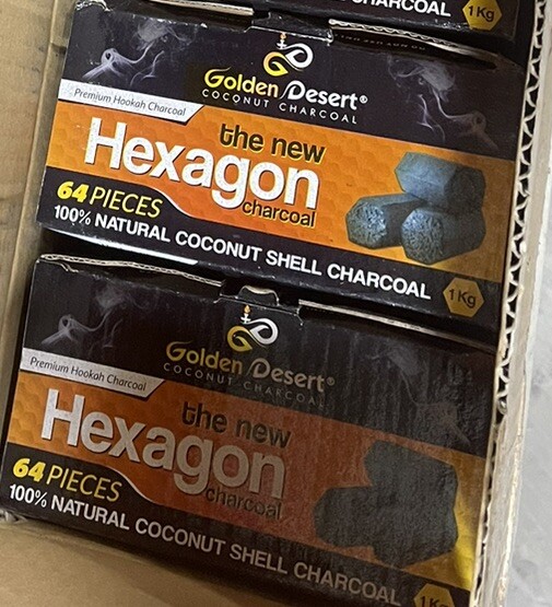 2 Boxes Of HEXAGON COCONUT CHARCOAL Golden Desert 1kg 64pcs
