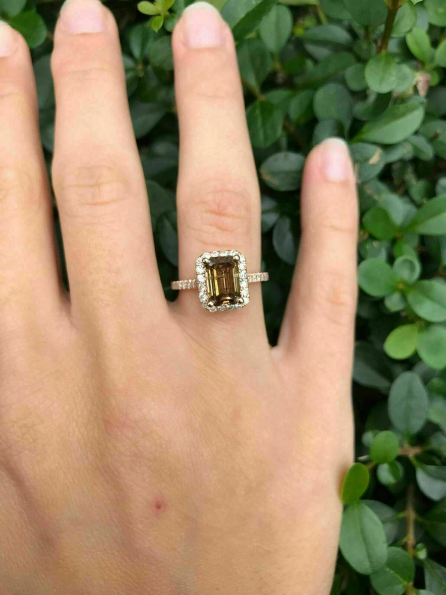 3 Ct Emerald Lab Created Chocolate Diamond Halo Engagement Ring