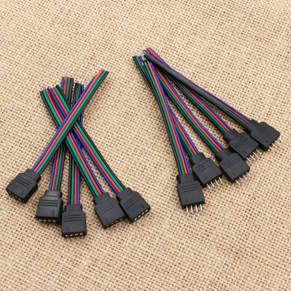10Pcs 4Pin Male + Female Connector Cable Wire For 3528 5050 SMD LED Strip Light - Image 2 of 4